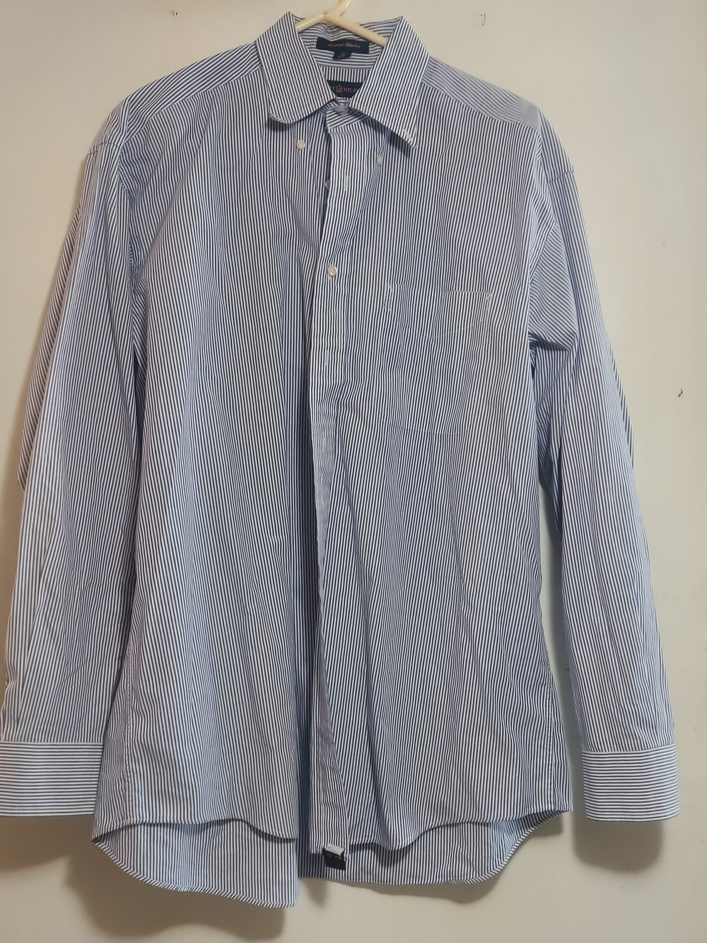 Tommy Hilfiger Men's Blue and White Pinstripe Dress Shirt